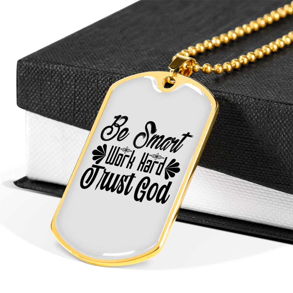 Be Smart Necklace Stainless Steel or 18k Gold Dog Tag 24" Chain-Express Your Love Gifts