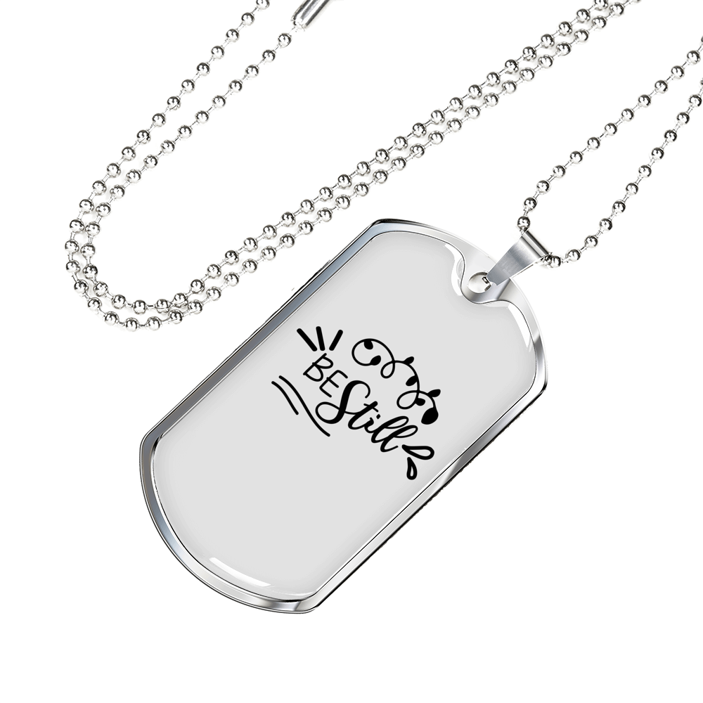 Be Still Necklace Stainless Steel or 18k Gold Dog Tag 24" Chain-Express Your Love Gifts