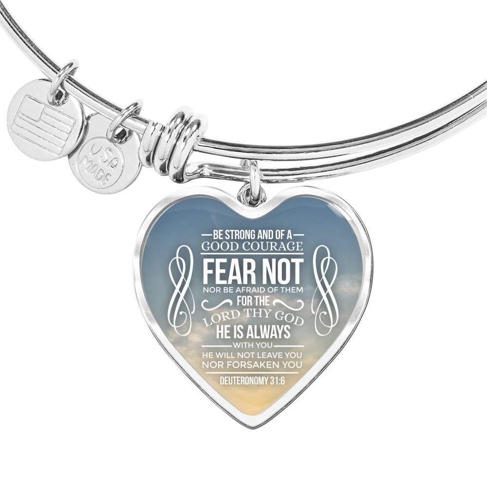 Be Strong And Of A Good Courage Stainless Steel or 18k Gold Heart Bangle Bracelet