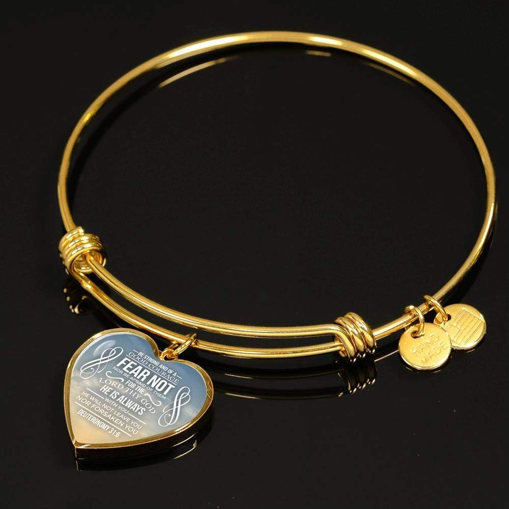Be Strong And Of A Good Courage Stainless Steel or 18k Gold Heart Bangle Bracelet - Express Your Love Gifts