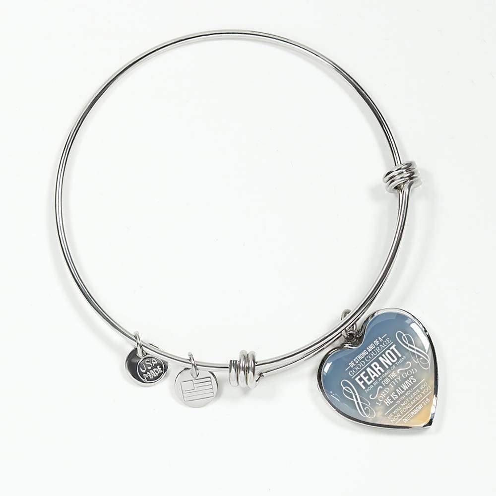 Be Strong And Of A Good Courage Stainless Steel or 18k Gold Heart Bangle Bracelet - Express Your Love Gifts