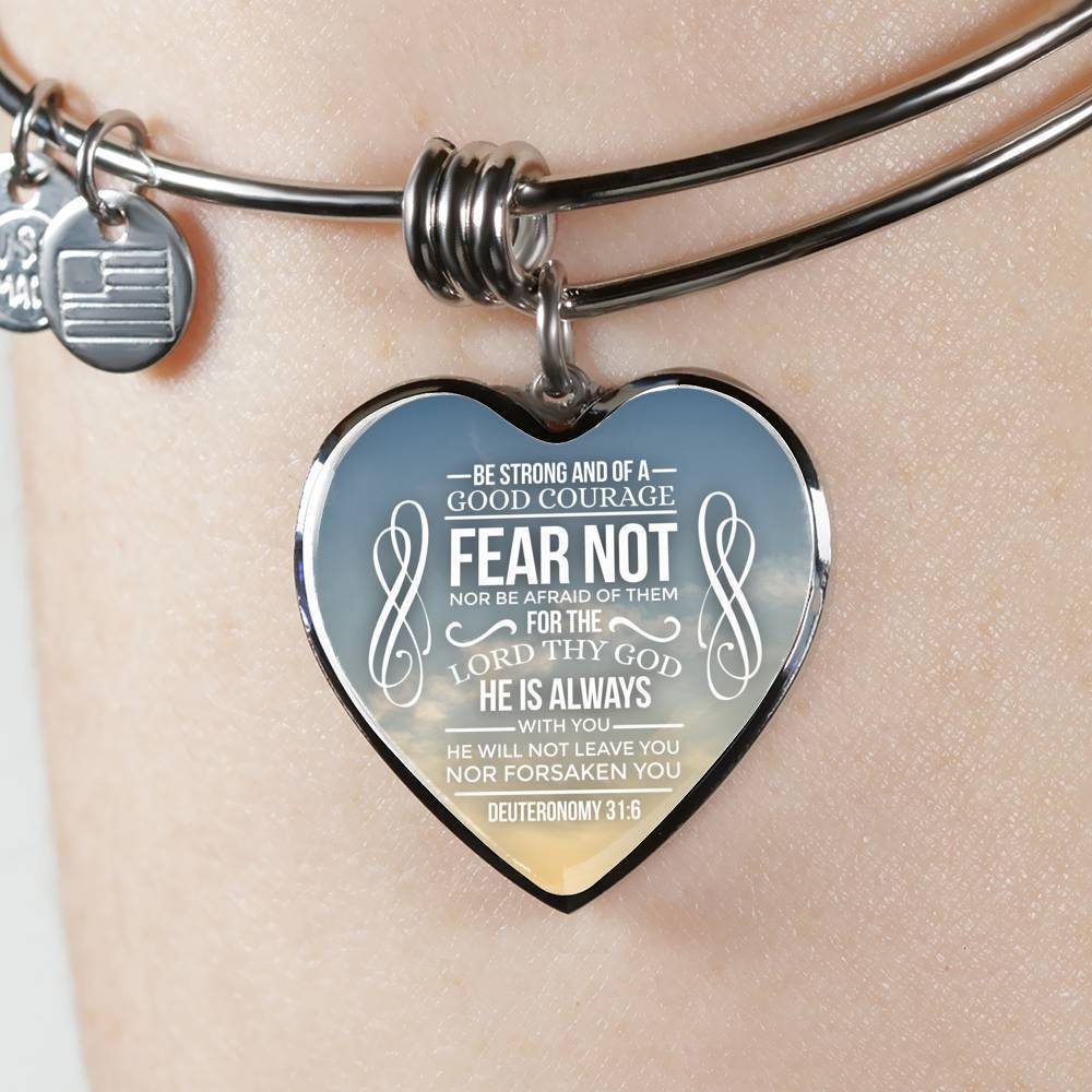 Be Strong And Of A Good Courage Stainless Steel or 18k Gold Heart Bangle Bracelet - Express Your Love Gifts