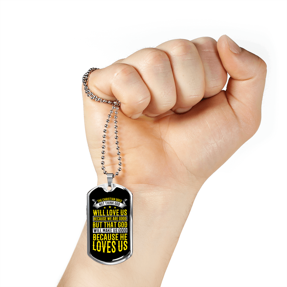 Because He Love Us Necklace Stainless Steel or 18k Gold Dog Tag 24" Chain-Express Your Love Gifts
