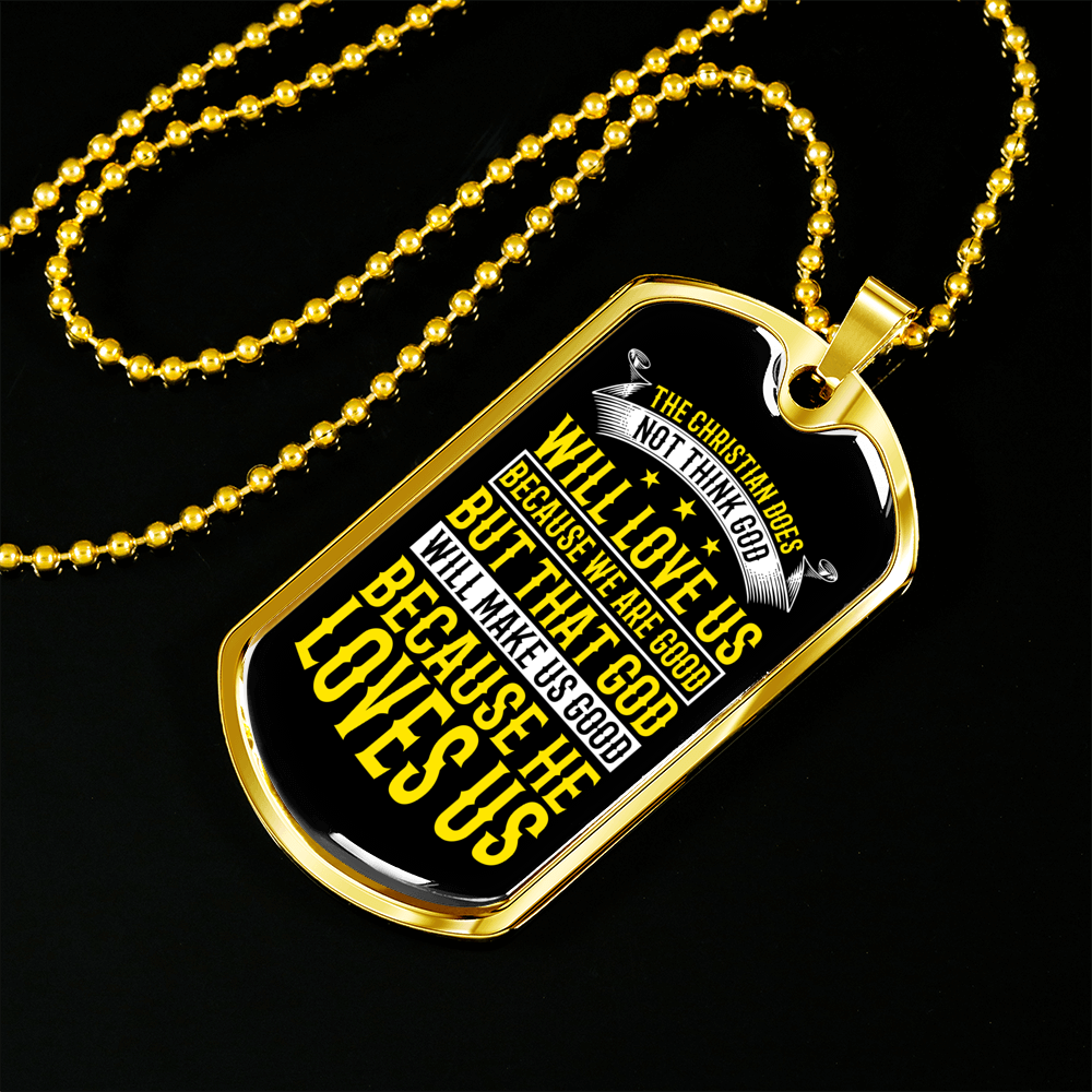 Because He Love Us Necklace Stainless Steel or 18k Gold Dog Tag 24" Chain-Express Your Love Gifts