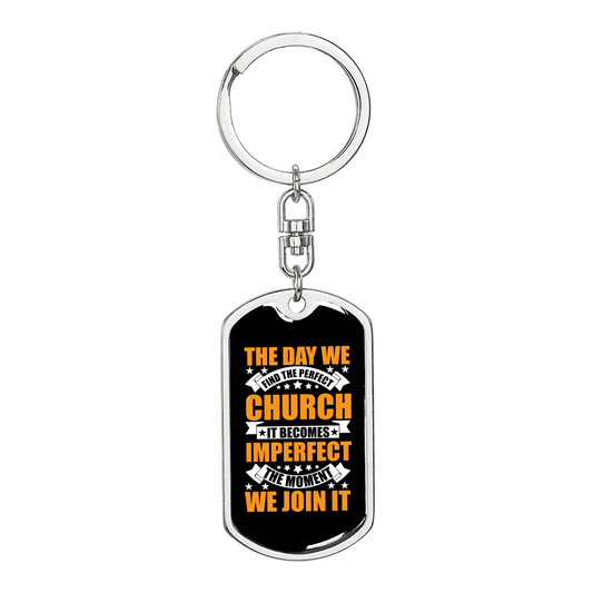 Becomes Imperfect Keychain Stainless Steel or 18k Gold Dog Tag Keyring-Express Your Love Gifts