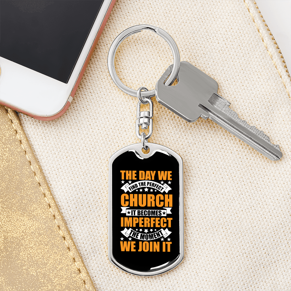 Becomes Imperfect Keychain Stainless Steel or 18k Gold Dog Tag Keyring-Express Your Love Gifts