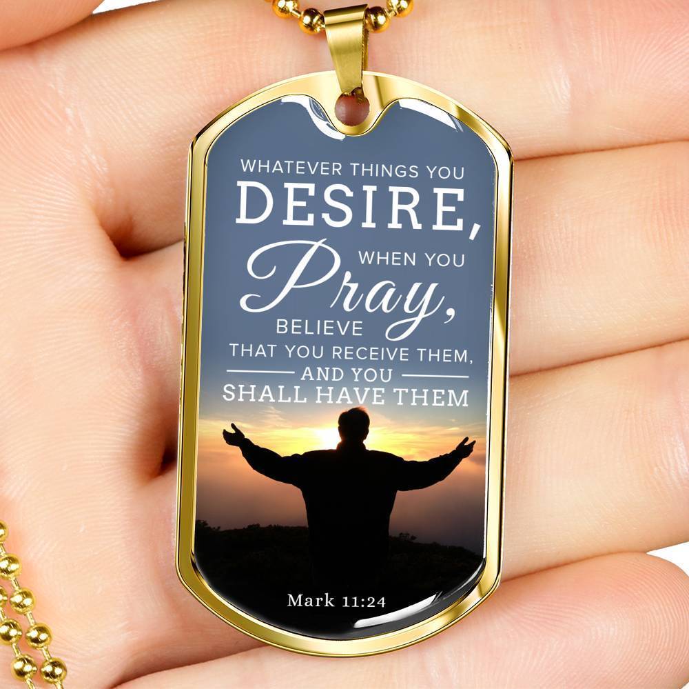 Believe And You Will Receive Bible Necklace Stainless Steel or 18k Gold Dog Tag W 24-Express Your Love Gifts
