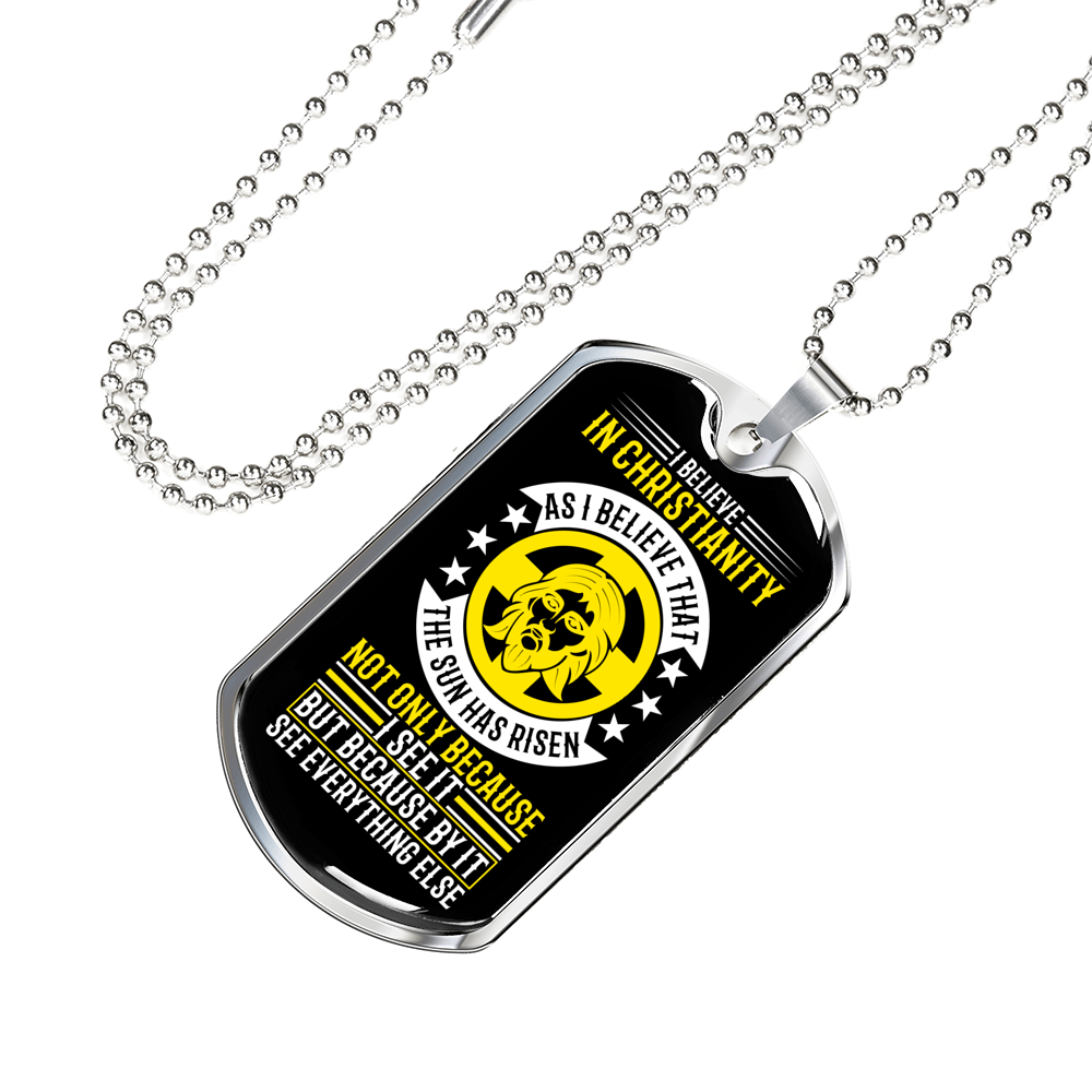 Believe In Christianity Necklace Stainless Steel or 18k Gold Dog Tag 24" Chain-Express Your Love Gifts