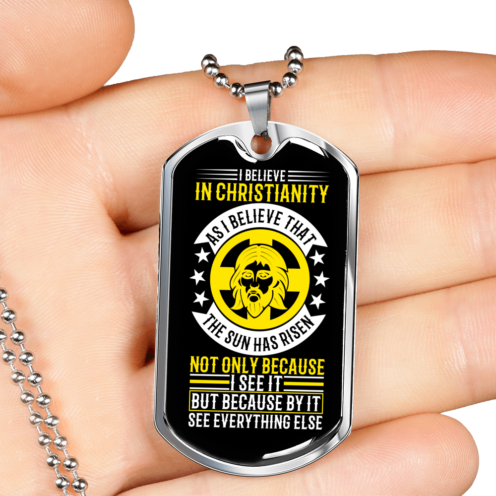Believe In Christianity Necklace Stainless Steel or 18k Gold Dog Tag 24" Chain-Express Your Love Gifts