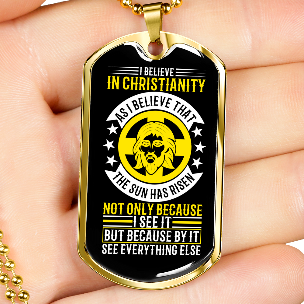 Believe In Christianity Necklace Stainless Steel or 18k Gold Dog Tag 24" Chain-Express Your Love Gifts