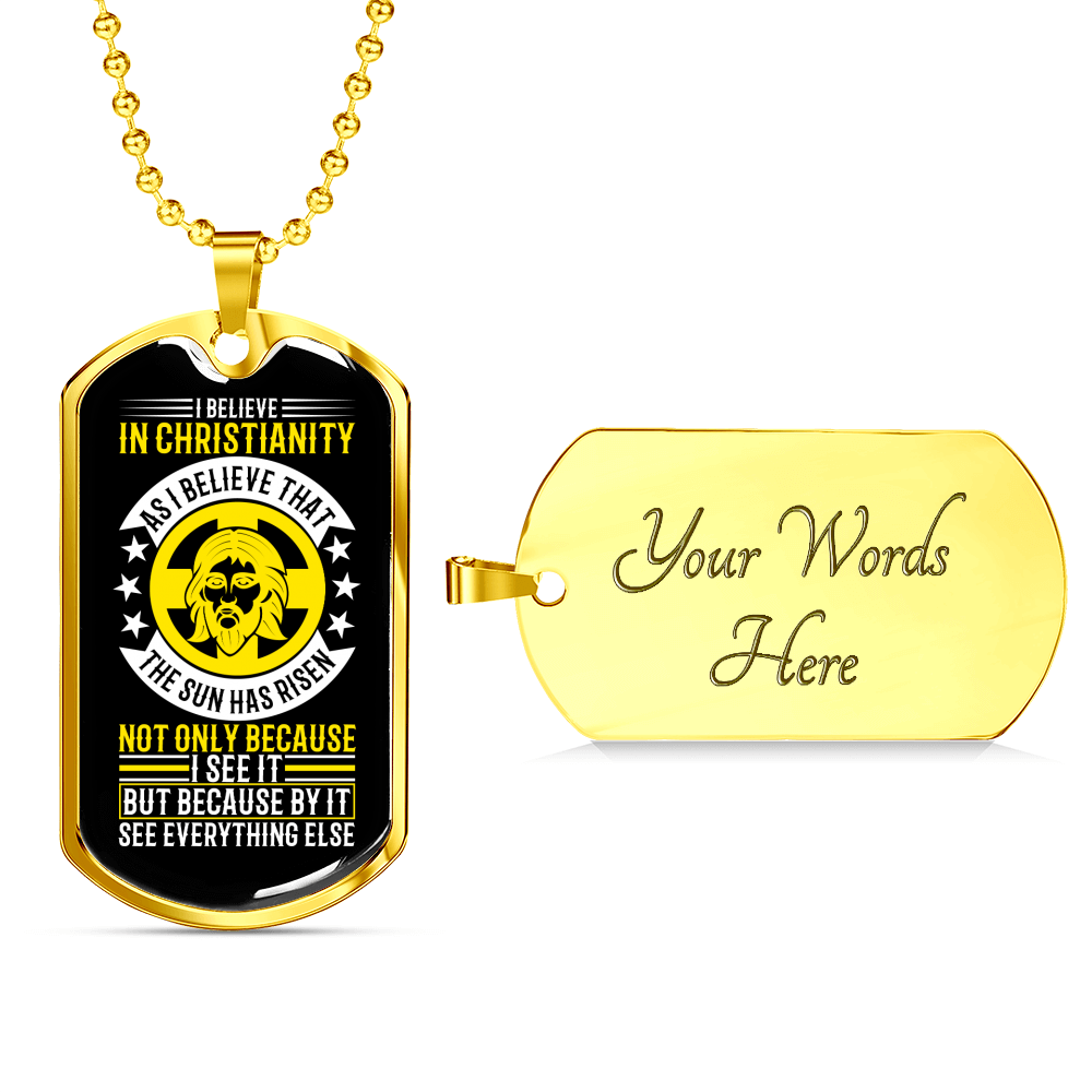 Believe In Christianity Necklace Stainless Steel or 18k Gold Dog Tag 24" Chain-Express Your Love Gifts