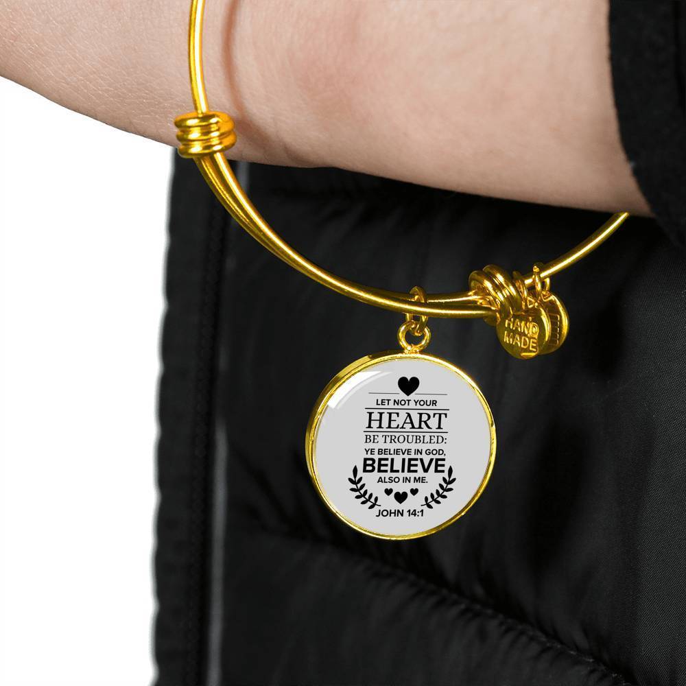 Believe In God Scripture Stainless Steel or 18k Gold Circle Bangle Bracelet-Express Your Love Gifts