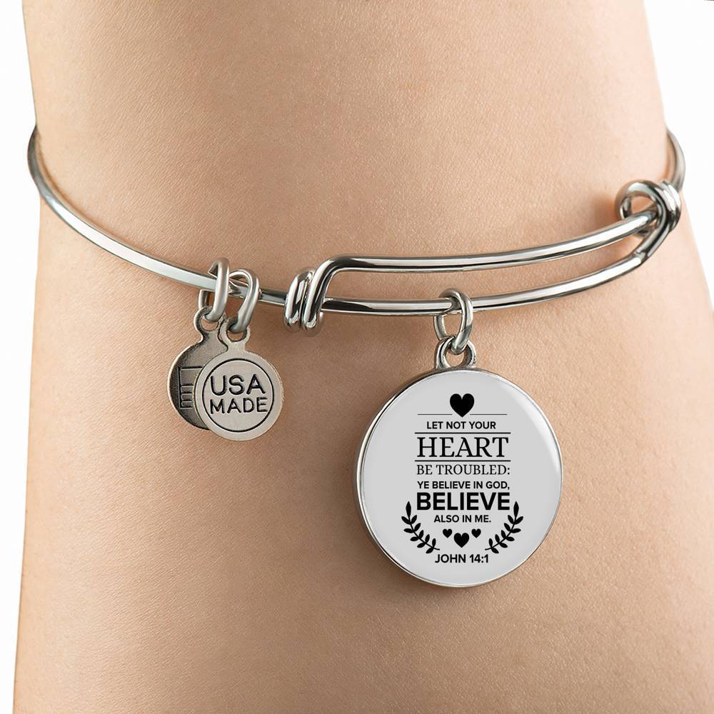 Believe In God Scripture Stainless Steel or 18k Gold Circle Bangle Bracelet-Express Your Love Gifts