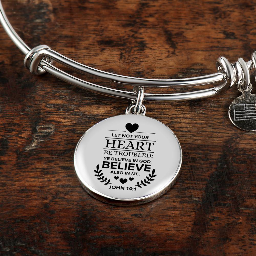 Believe In God Scripture Stainless Steel or 18k Gold Circle Bangle Bracelet-Express Your Love Gifts