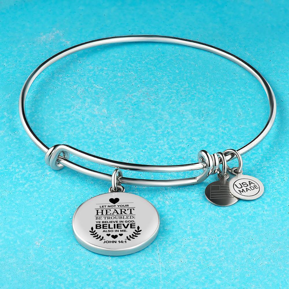 Believe In God Scripture Stainless Steel or 18k Gold Circle Bangle Bracelet-Express Your Love Gifts