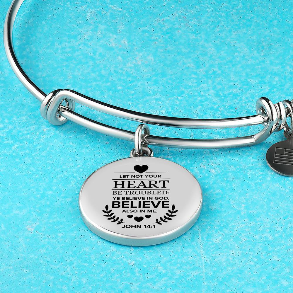 Believe In God Scripture Stainless Steel or 18k Gold Circle Bangle Bracelet-Express Your Love Gifts