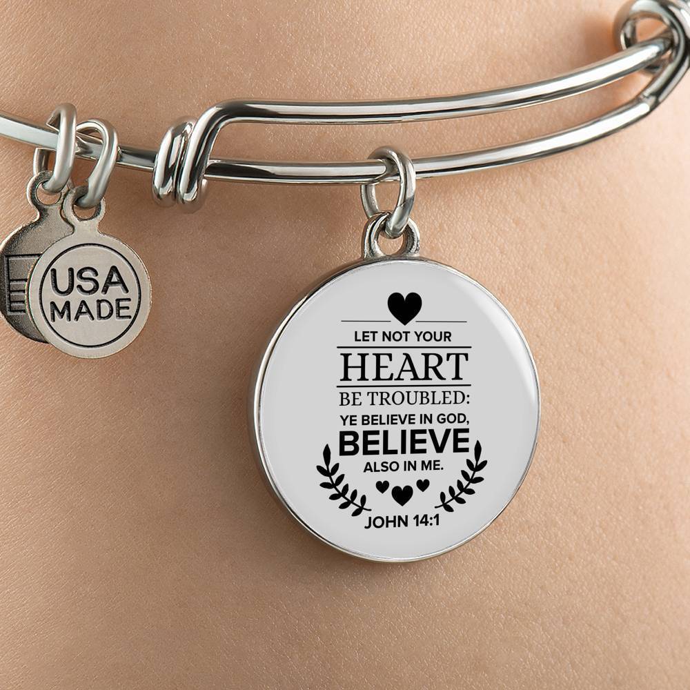 Believe In God Scripture Stainless Steel or 18k Gold Circle Bangle Bracelet-Express Your Love Gifts
