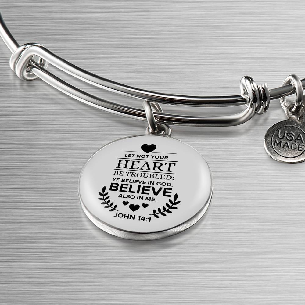 Believe In God Scripture Stainless Steel or 18k Gold Circle Bangle Bracelet-Express Your Love Gifts