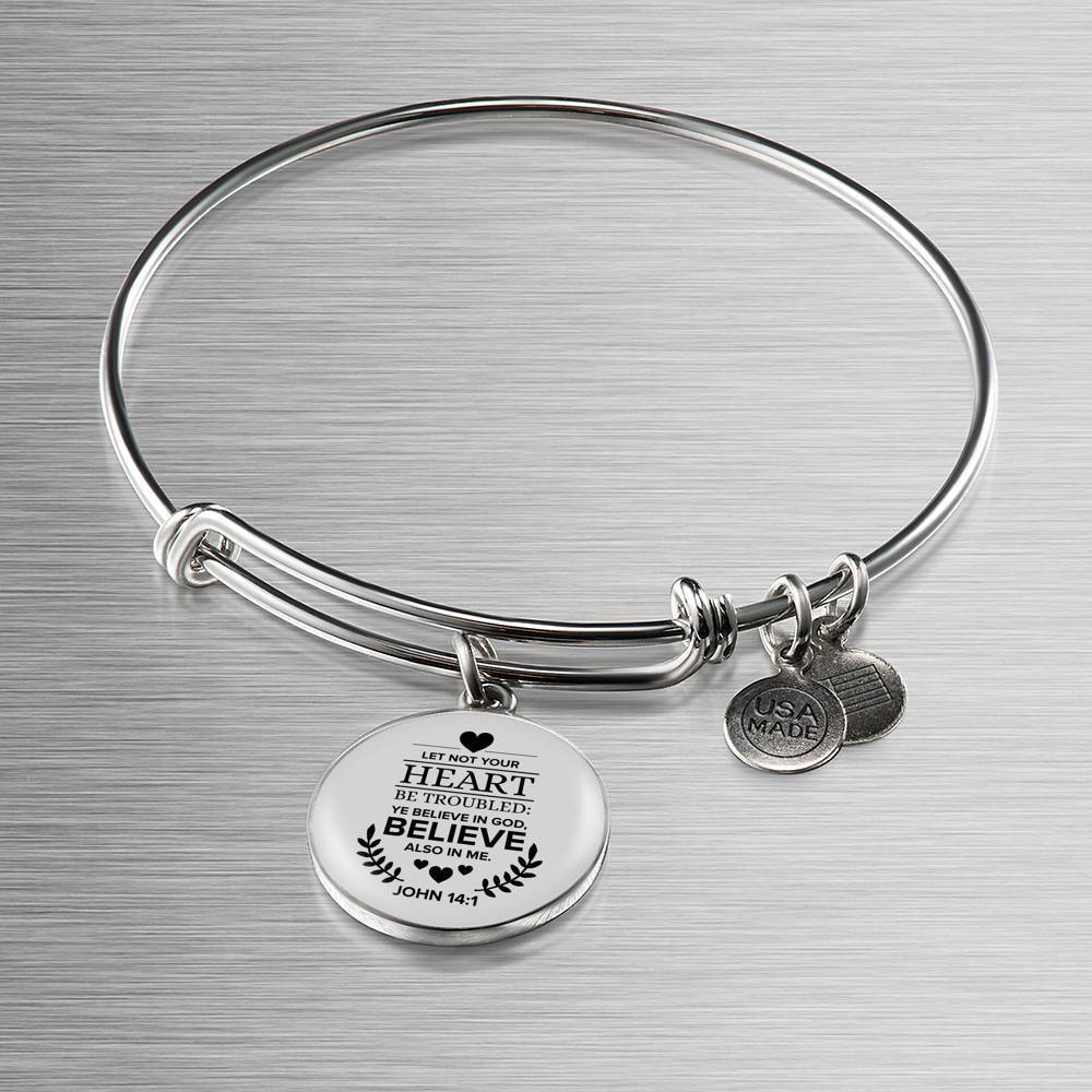 Believe In God Scripture Stainless Steel or 18k Gold Circle Bangle Bracelet-Express Your Love Gifts