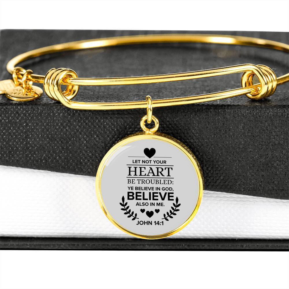 Believe In God Scripture Stainless Steel or 18k Gold Circle Bangle Bracelet-Express Your Love Gifts
