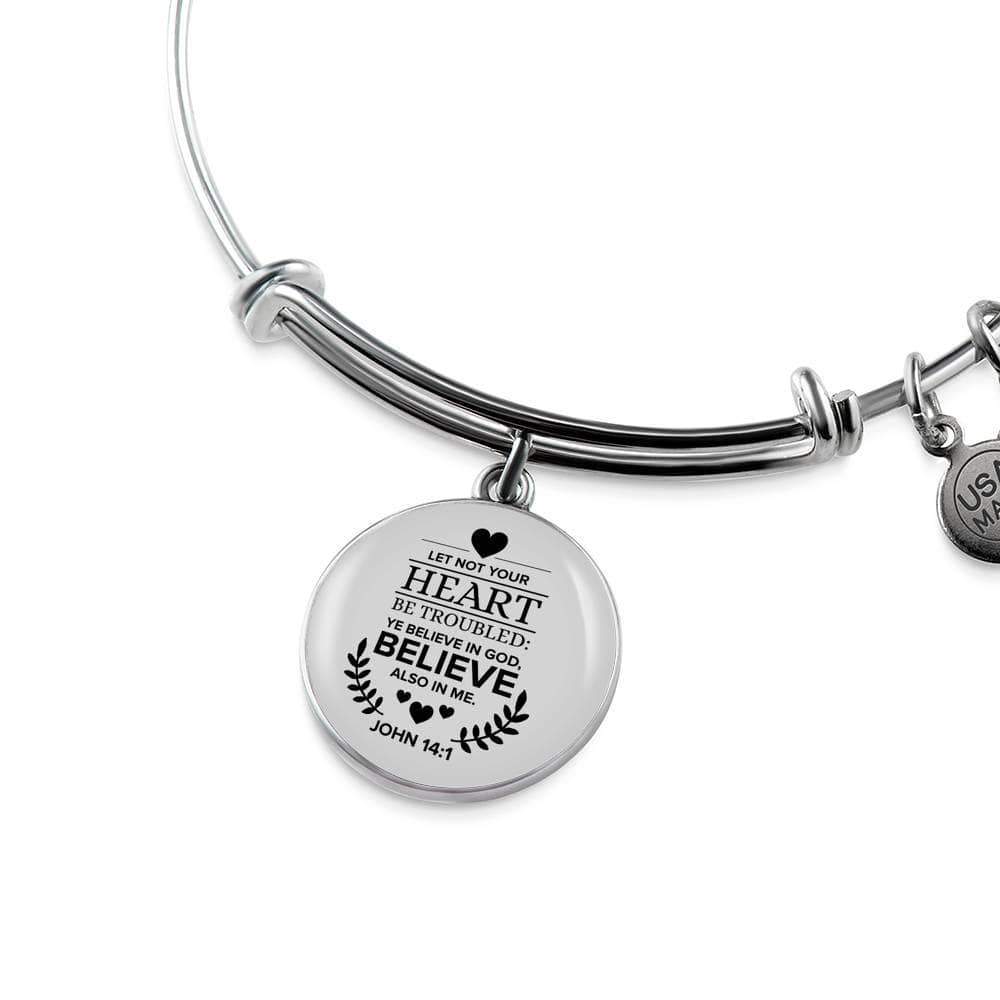 Believe In God Scripture Stainless Steel or 18k Gold Circle Bangle Bracelet-Express Your Love Gifts