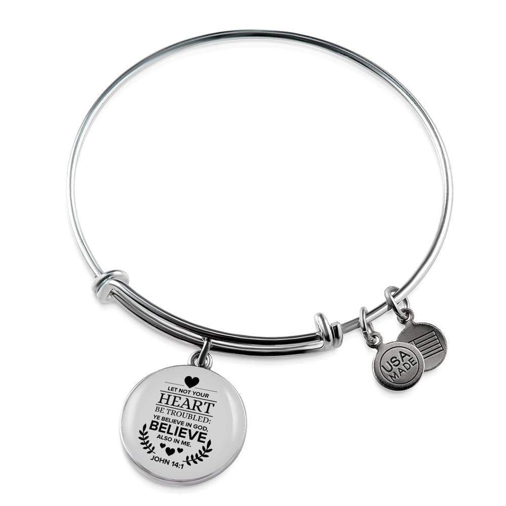 Believe In God Scripture Stainless Steel or 18k Gold Circle Bangle Bracelet-Express Your Love Gifts