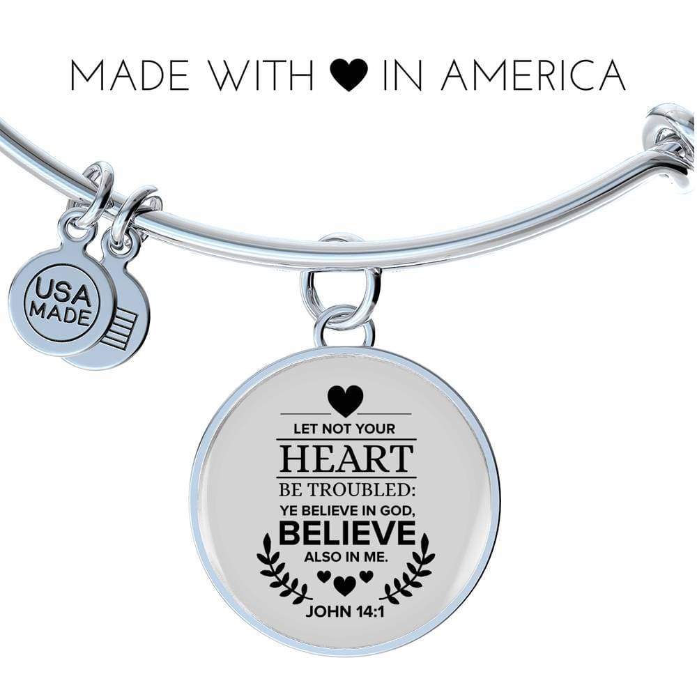 Believe In God Scripture Stainless Steel or 18k Gold Circle Bangle Bracelet-Express Your Love Gifts