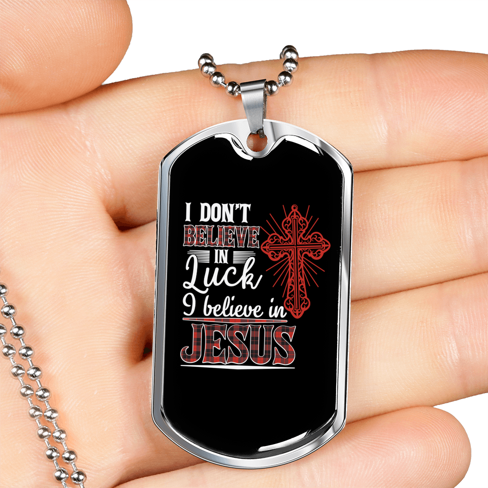 Believe In Jesus Necklace Stainless Steel or 18k Gold Dog Tag 24" Chain-Express Your Love Gifts