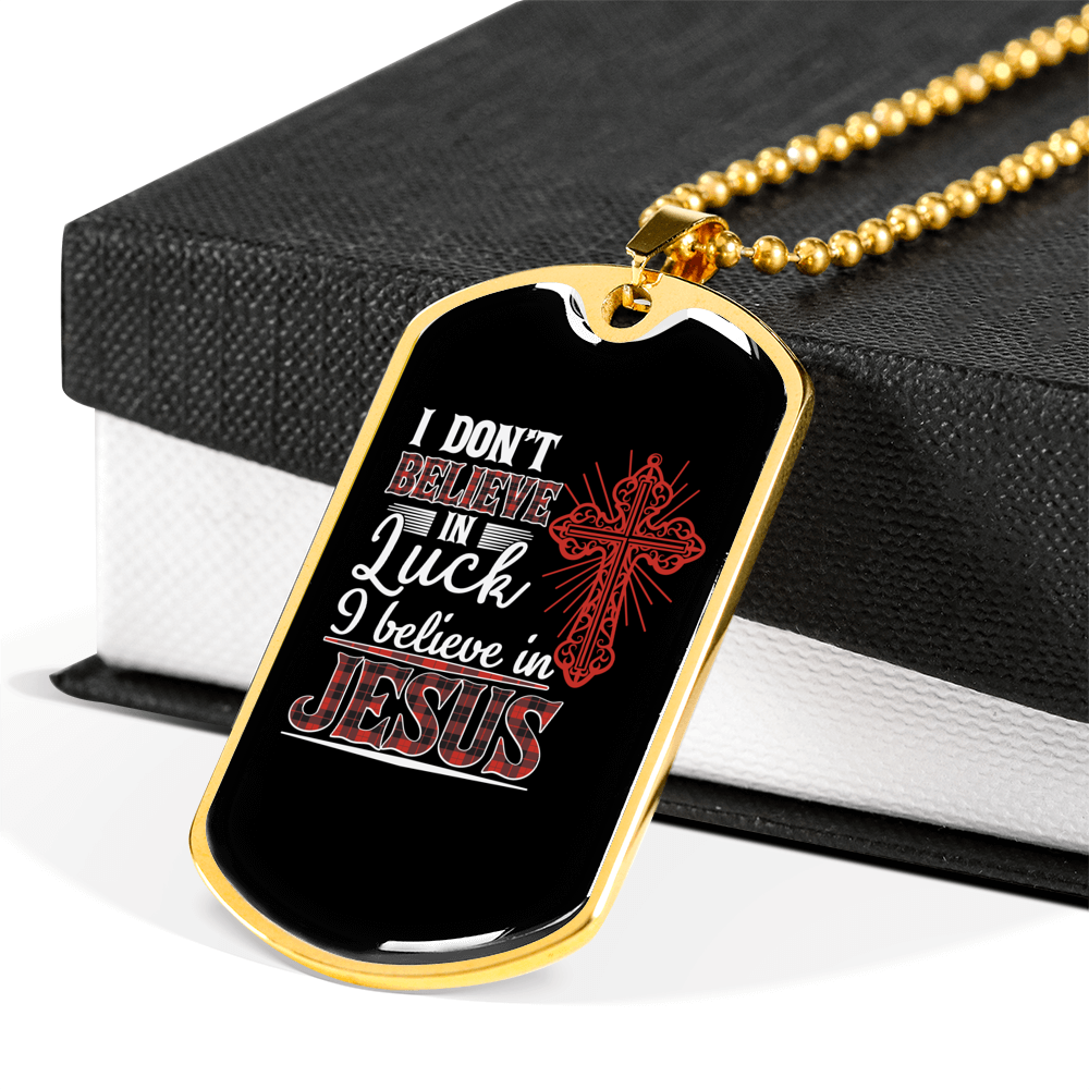 Believe In Jesus Necklace Stainless Steel or 18k Gold Dog Tag 24" Chain-Express Your Love Gifts