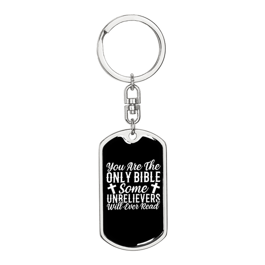 Bible Ever Read Keychain Stainless Steel or 18k Gold Dog Tag Keyring-Express Your Love Gifts