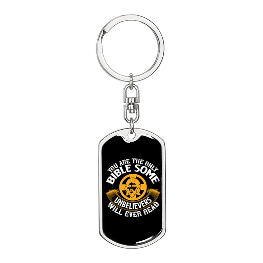 Bible For Unbelievers Keychain Stainless Steel or 18k Gold Dog Tag Keyring-Express Your Love Gifts