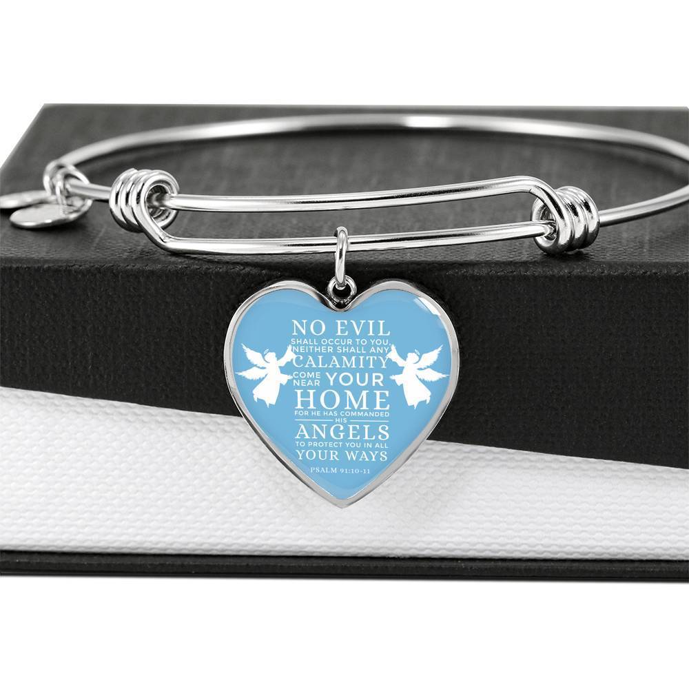 Bible Gift Psalm Bracelet Stainless Steel or 18k Gold Heart Pendant Bangle - Express Your Love Gifts