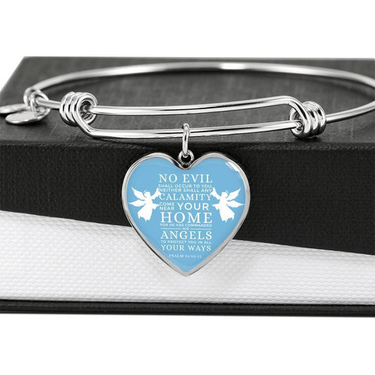 Bible Gift Psalm Bracelet Stainless Steel or 18k Gold Heart Pendant Bangle - Express Your Love Gifts