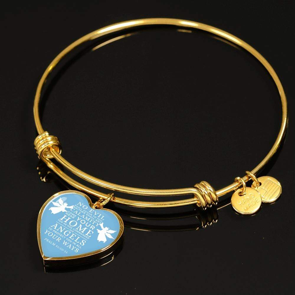 Bible Gift Psalm Bracelet Stainless Steel or 18k Gold Heart Pendant Bangle - Express Your Love Gifts