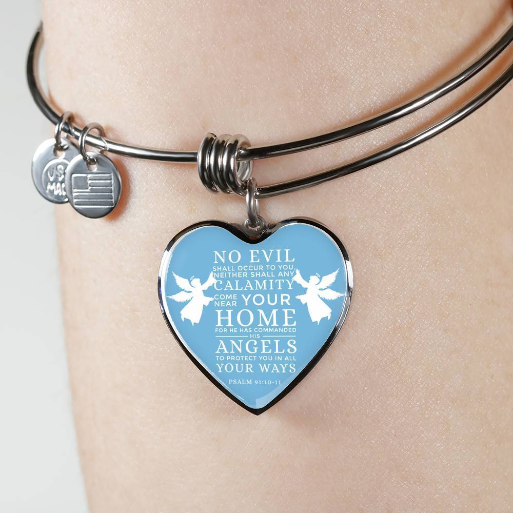 Bible Gift Psalm Bracelet Stainless Steel or 18k Gold Heart Pendant Bangle - Express Your Love Gifts
