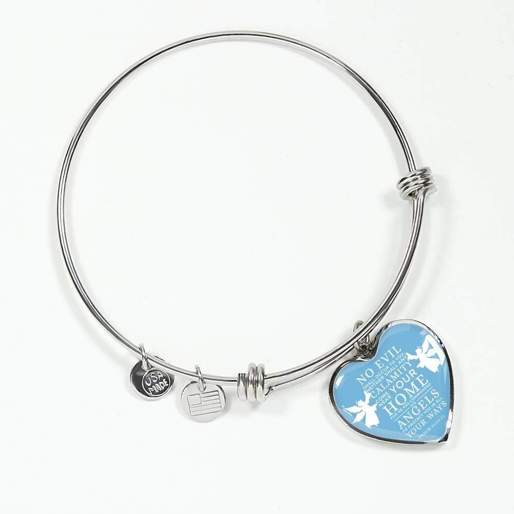 Bible Gift Psalm Bracelet Stainless Steel or 18k Gold Heart Pendant Bangle - Express Your Love Gifts