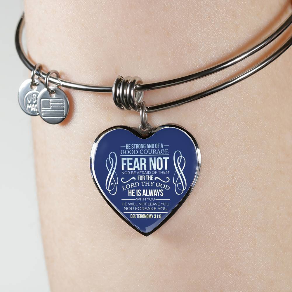Bible Verse Bracelet Be Strong Stainless Steel or 18k Gold Heart Bangle - Express Your Love Gifts