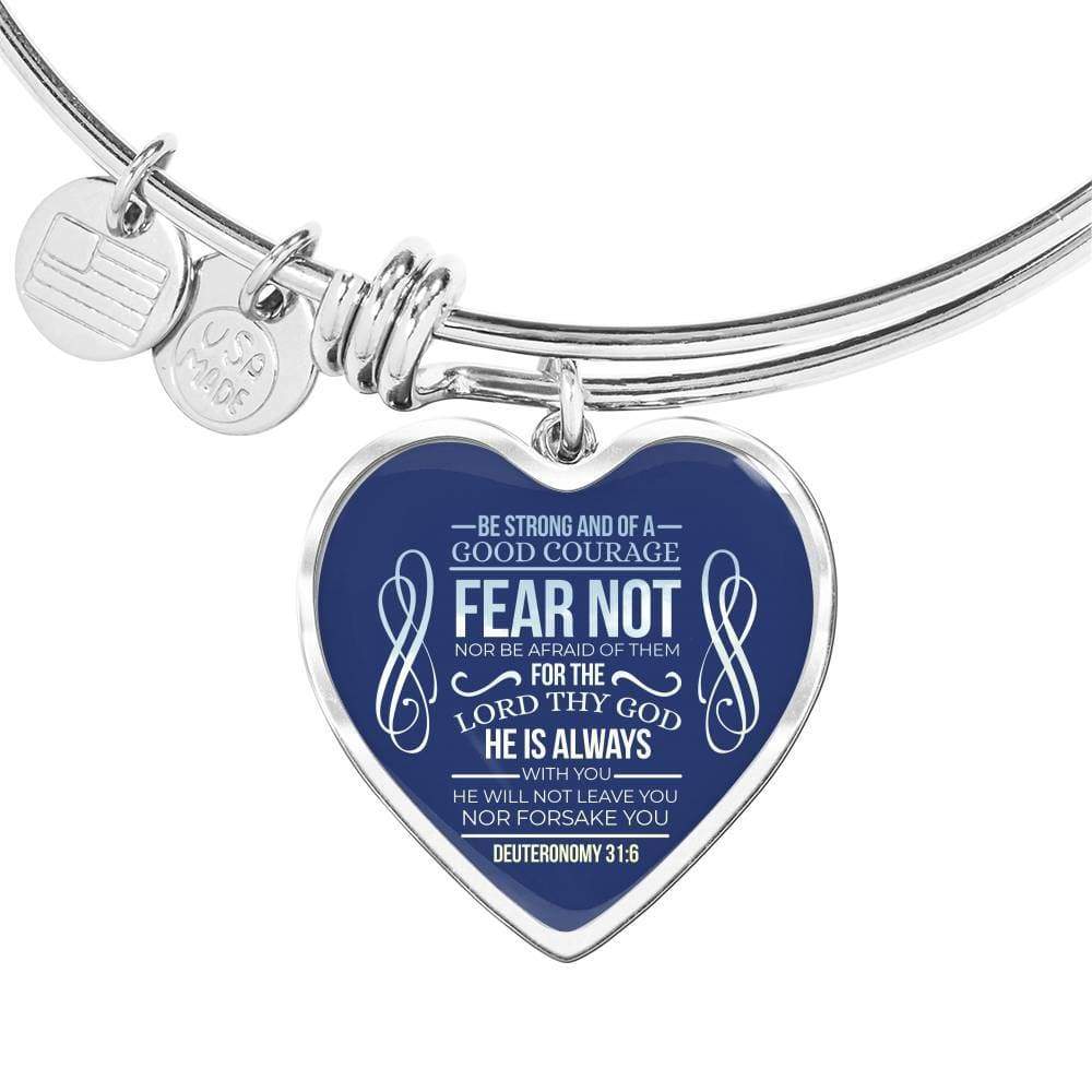 Bible Verse Bracelet Be Strong Stainless Steel or 18k Gold Heart Bangle