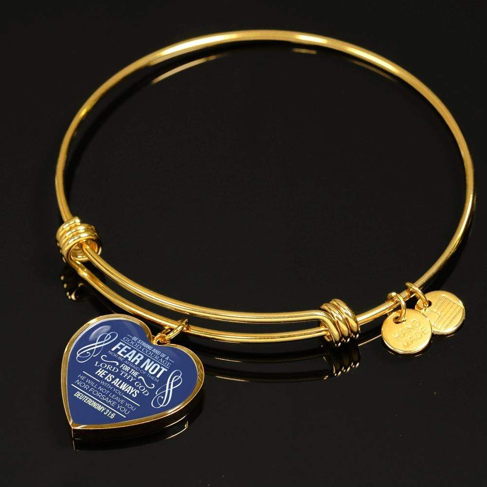 Bible Verse Bracelet Be Strong Stainless Steel or 18k Gold Heart Bangle - Express Your Love Gifts