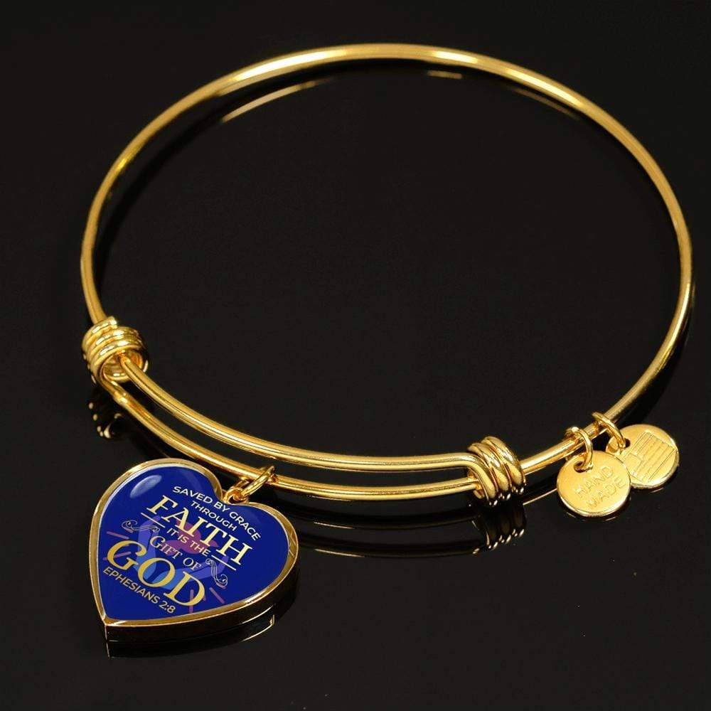 Bible Verse Bracelet Saved By Grace Stainless Steel or 18k Gold Heart Bangle Bracelet - Express Your Love Gifts