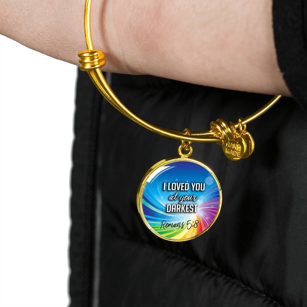 Bible Verse Gift Circle Romans Stainless Steel or 18k Gold Bracelet Bangle - Express Your Love Gifts