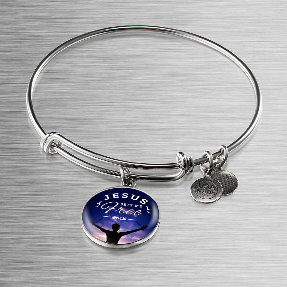 Bible Verse Gift Jesus Set Me Free Stainless Steel or 18k Gold Bracelet Bangle - Express Your Love Gifts