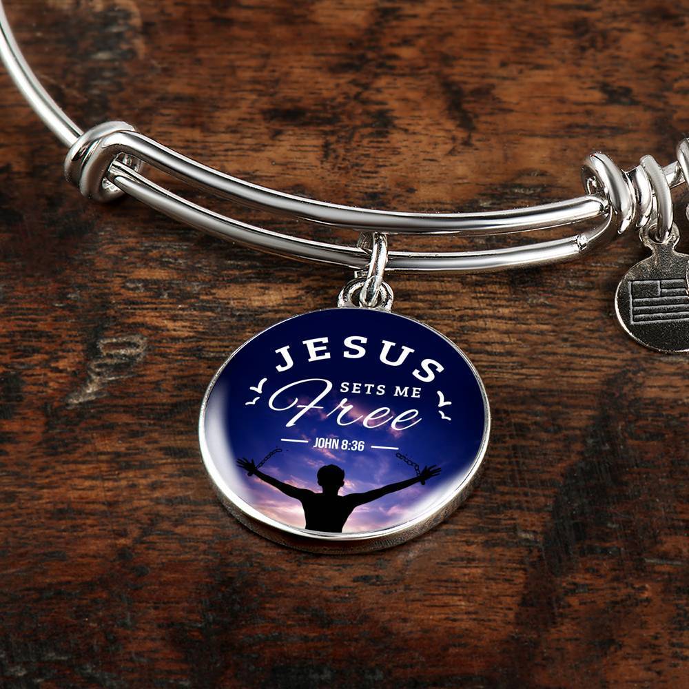 Bible Verse Gift Jesus Set Me Free Stainless Steel or 18k Gold Bracelet Bangle - Express Your Love Gifts
