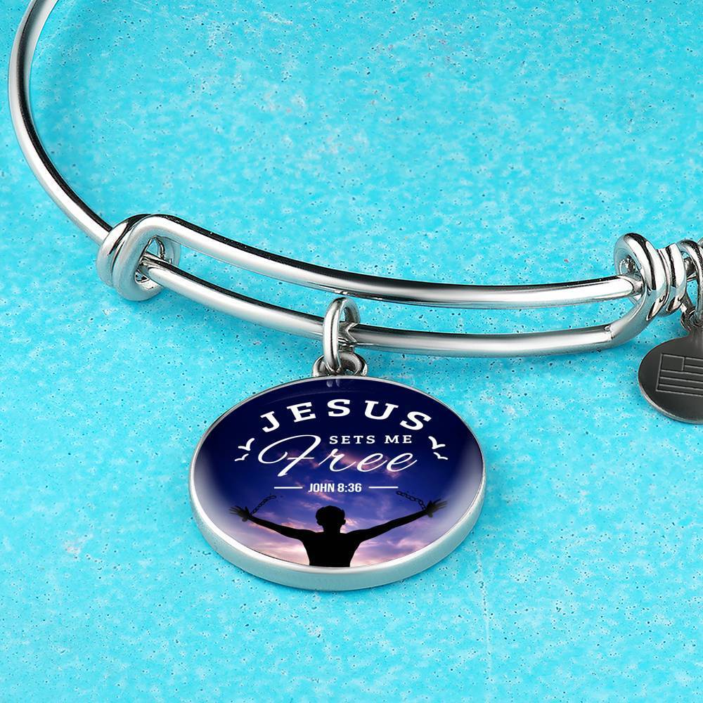 Bible Verse Gift Jesus Set Me Free Stainless Steel or 18k Gold Bracelet Bangle - Express Your Love Gifts