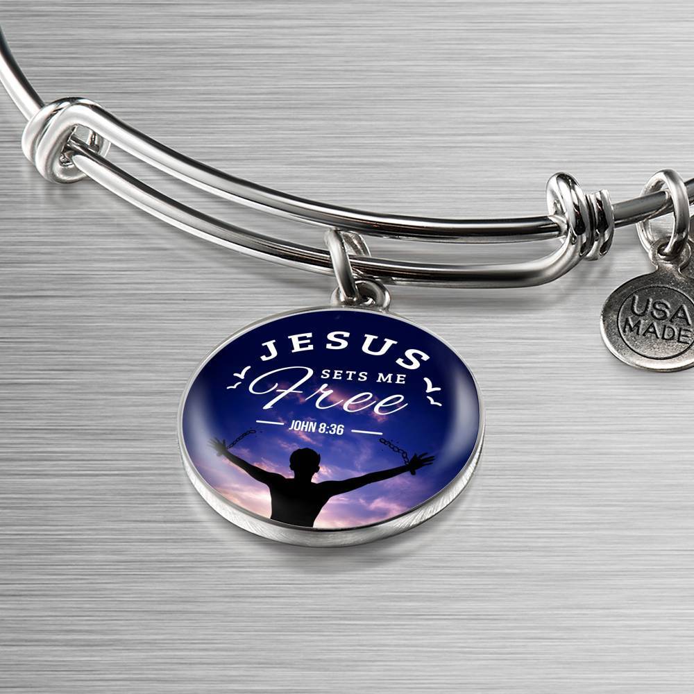 Bible Verse Gift Jesus Set Me Free Stainless Steel or 18k Gold Bracelet Bangle - Express Your Love Gifts