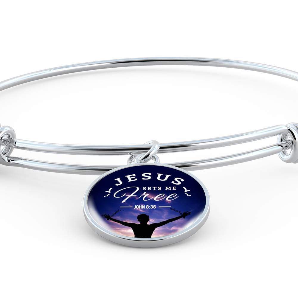 Bible Verse Gift Jesus Set Me Free Stainless Steel or 18k Gold Bracelet Bangle - Express Your Love Gifts