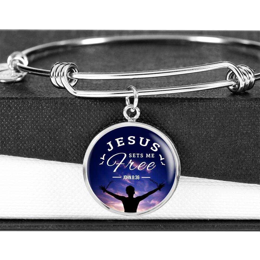 Bible Verse Gift Jesus Set Me Free Stainless Steel or 18k Gold Bracelet Bangle - Express Your Love Gifts