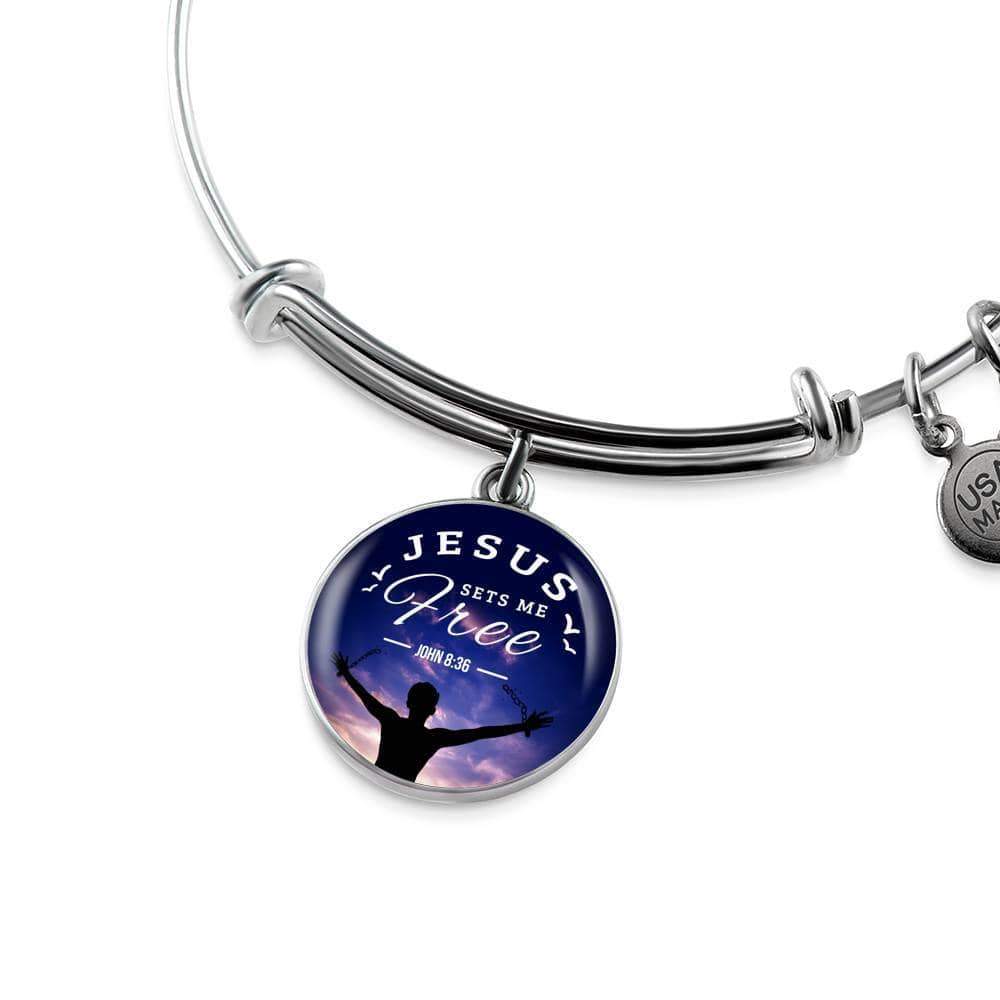 Bible Verse Gift Jesus Set Me Free Stainless Steel or 18k Gold Bracelet Bangle - Express Your Love Gifts