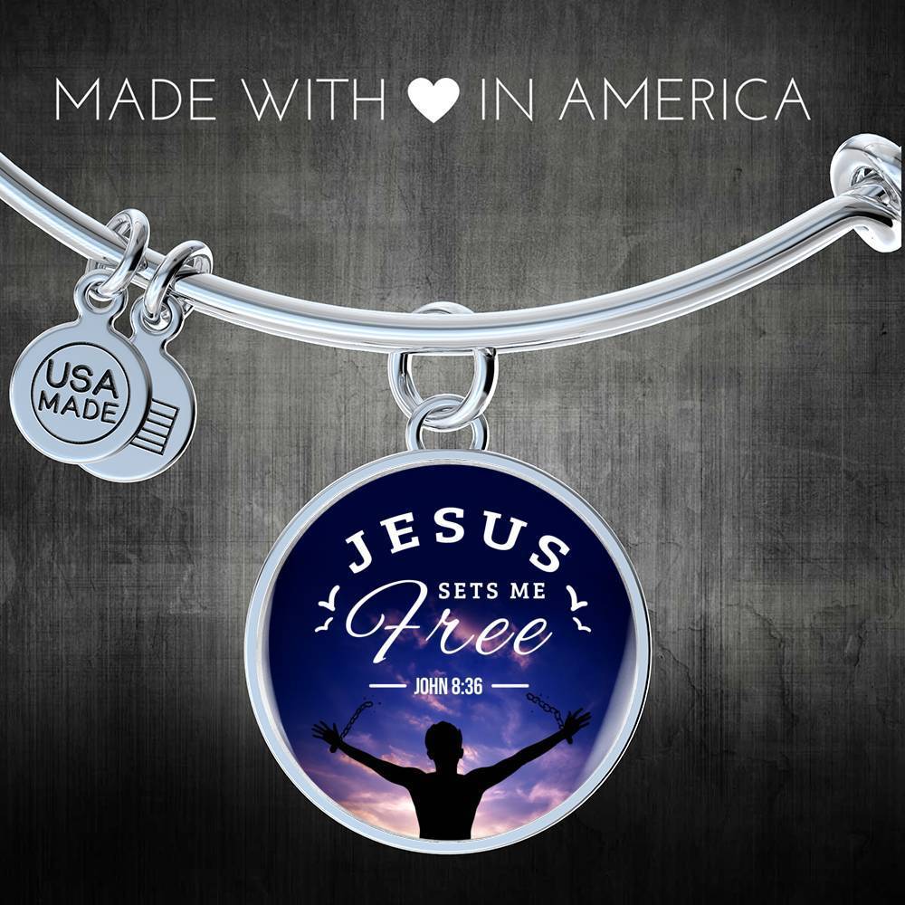 Bible Verse Gift Jesus Set Me Free Stainless Steel or 18k Gold Bracelet Bangle - Express Your Love Gifts