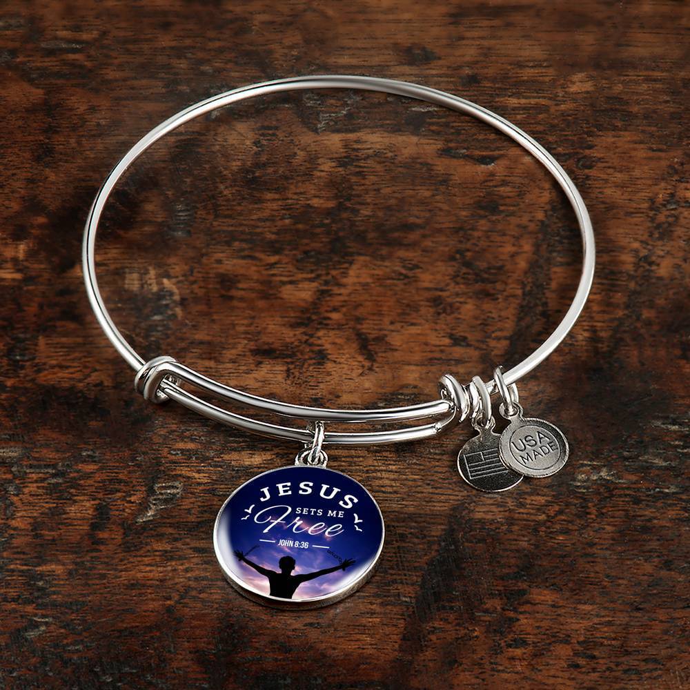 Bible Verse Gift Jesus Set Me Free Stainless Steel or 18k Gold Bracelet Bangle - Express Your Love Gifts